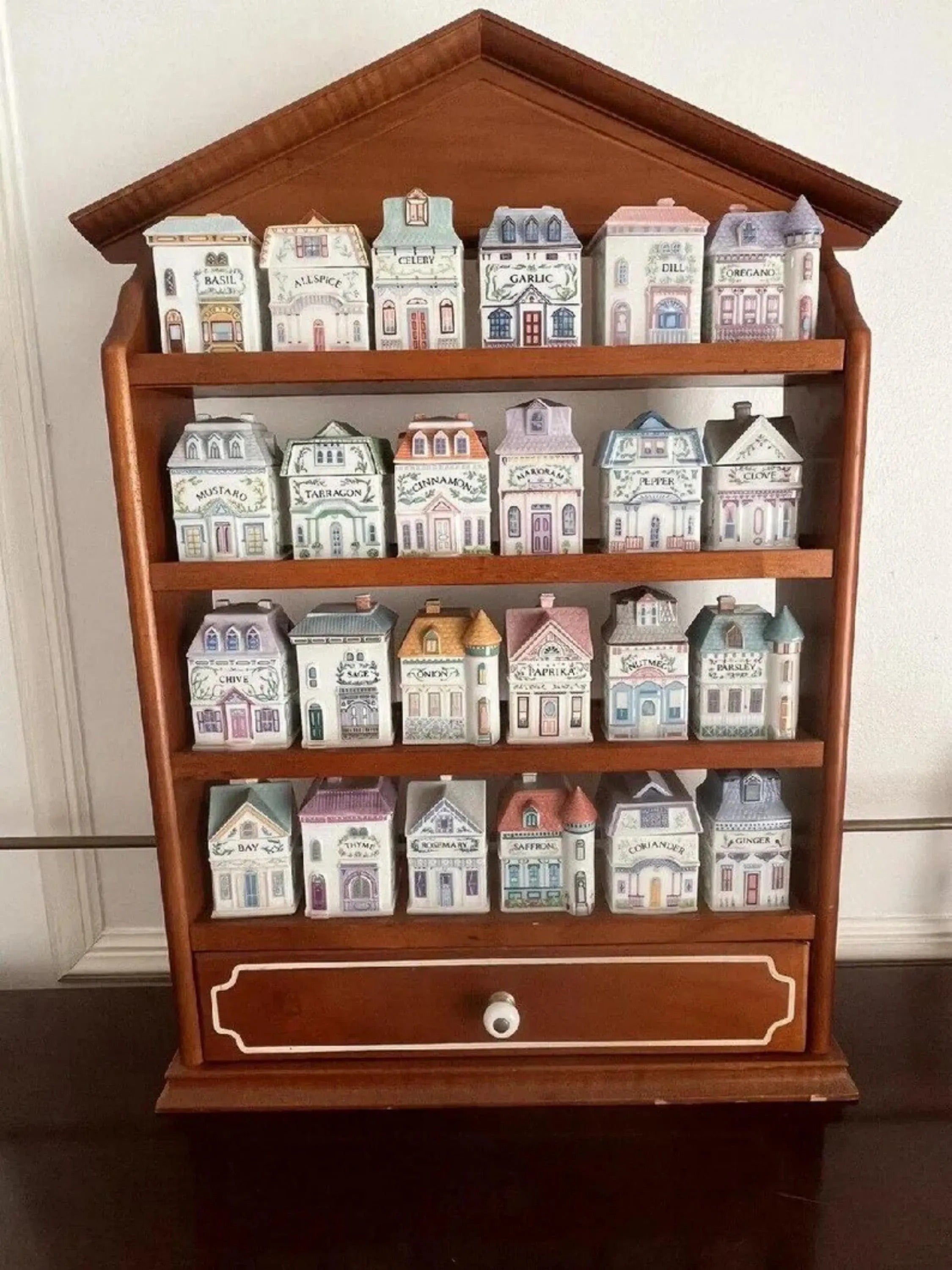 1989 Lenox Spice Village - Complete Set with 24 Jars + Shelf