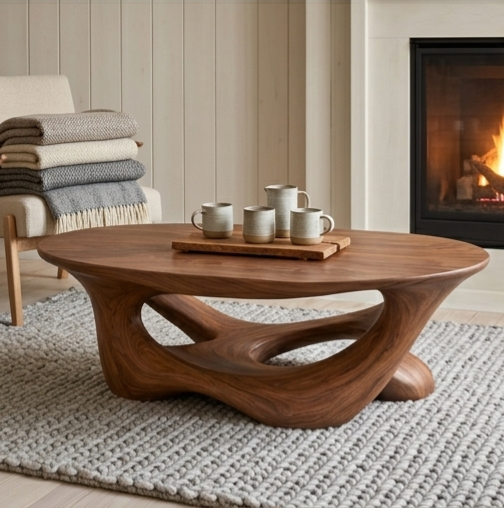 Handcrafted Solid Wood Coffee Table – Organic Root-Inspired Design for Natural Living Spaces