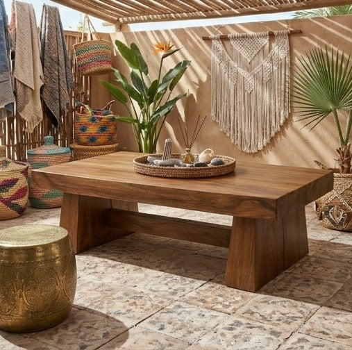 Handcrafted Solid Wood Coffee Table – Rustic Low Table, Organic Modern Living Room Furniture