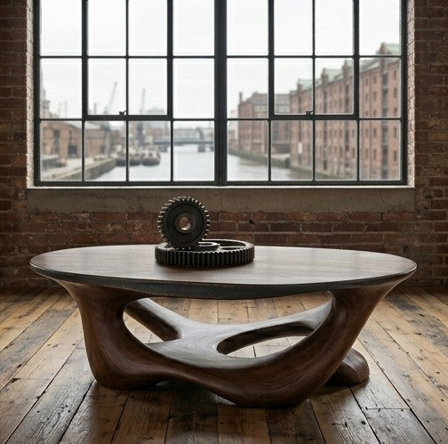 Handcrafted Solid Wood Coffee Table – Organic Root Design, Rustic Natural Wood Furniture
