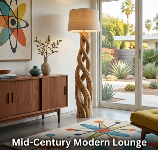 Twisted Wood Floor Lamp – Sculptural Natural Standing Light, Handcrafted Rustic Organic Home Décor