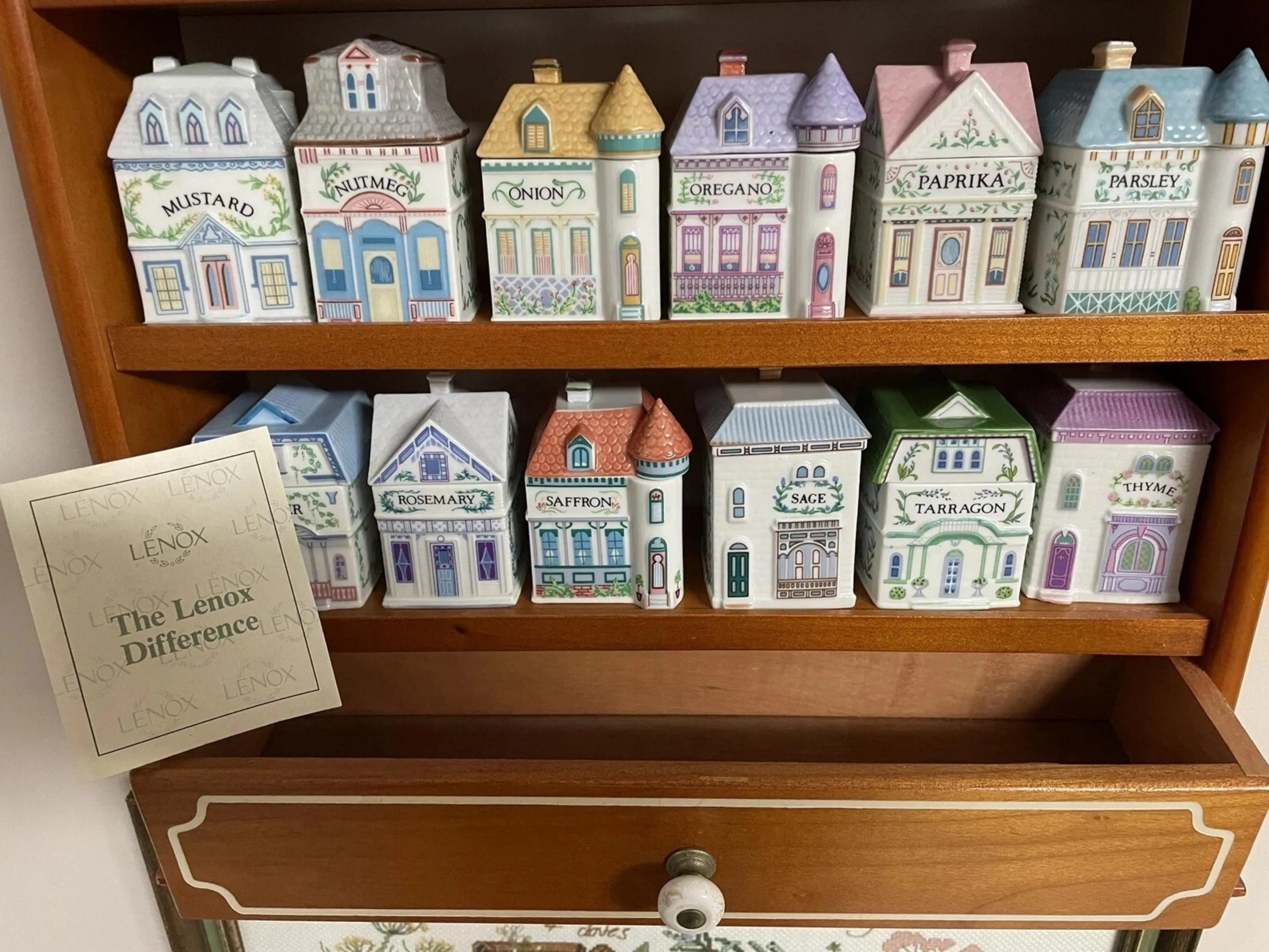 1989 Lenox Spice Village - Complete Set with 24 Jars + Shelf