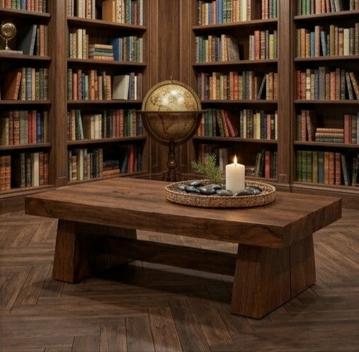 Handcrafted Solid Wood Coffee Table – Rustic Low Table, Organic Modern Living Room Furniture